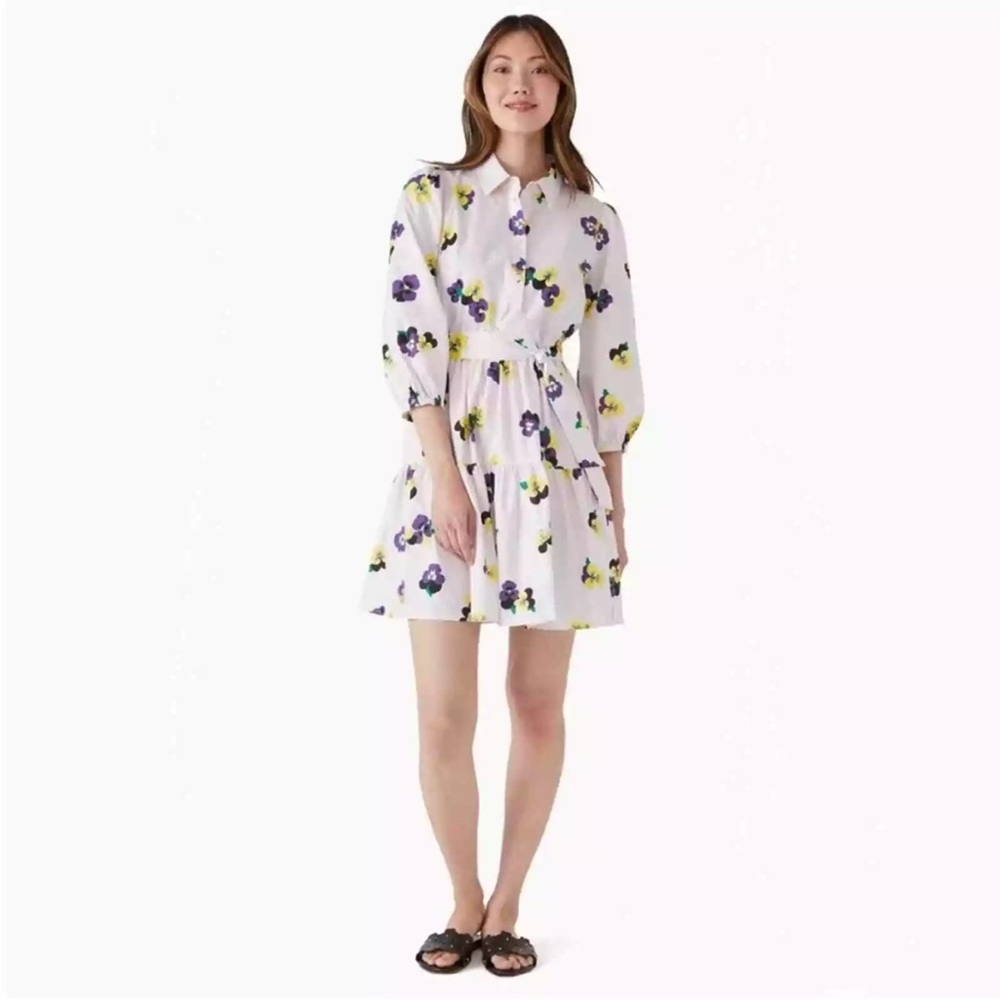 Kate Spade Pansy Toss Floral Printed Tie Waist Shirtdress SZ S  NWT